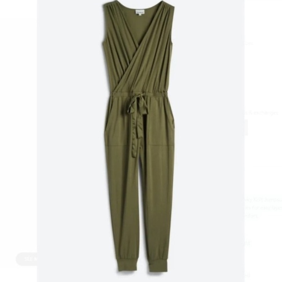 Heartloom Rivky Knit Jumpsuit Jogger Style Surplice Front Olive Green Sz M - Picture 2 of 15